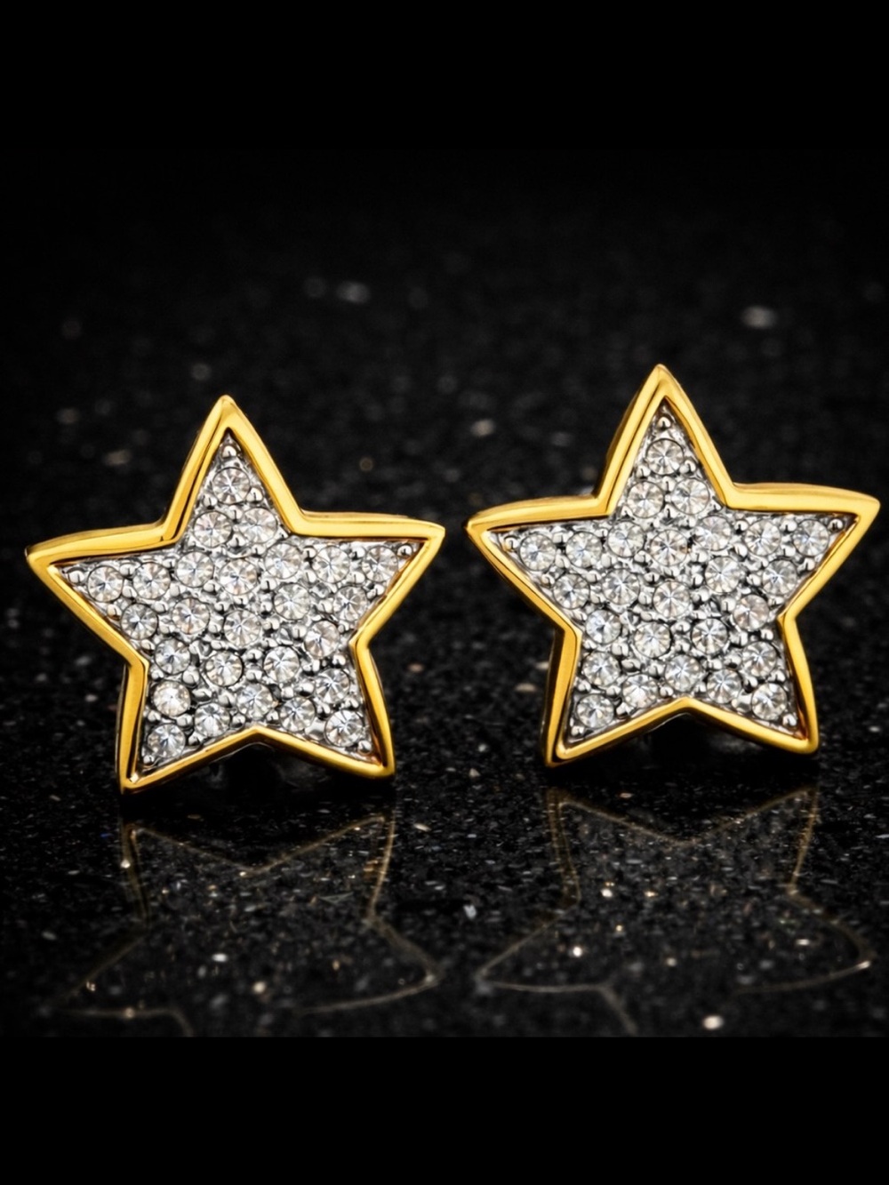 gold silver pave set crystal cz star clip on ladies statement jewelry earrings